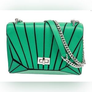 Rare Henri Bendel Green Geo-Patterned Leather Crossbody